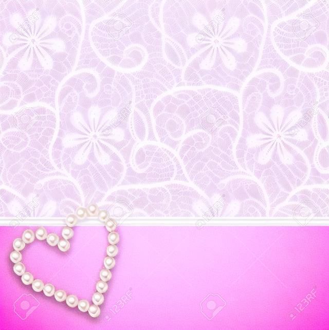 粉红色花边背景与珍珠心形