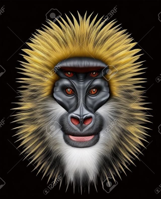 Cabeza de mono Mandrill. Ilustración artística del retrato animal