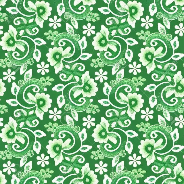 Jednolite zielone tło koronki z kwiatowym wzorem