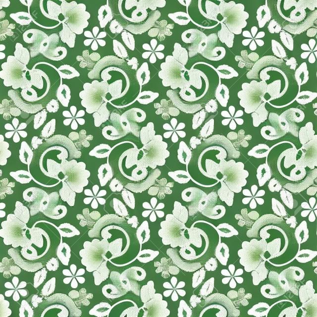 Jednolite zielone tło koronki z kwiatowym wzorem