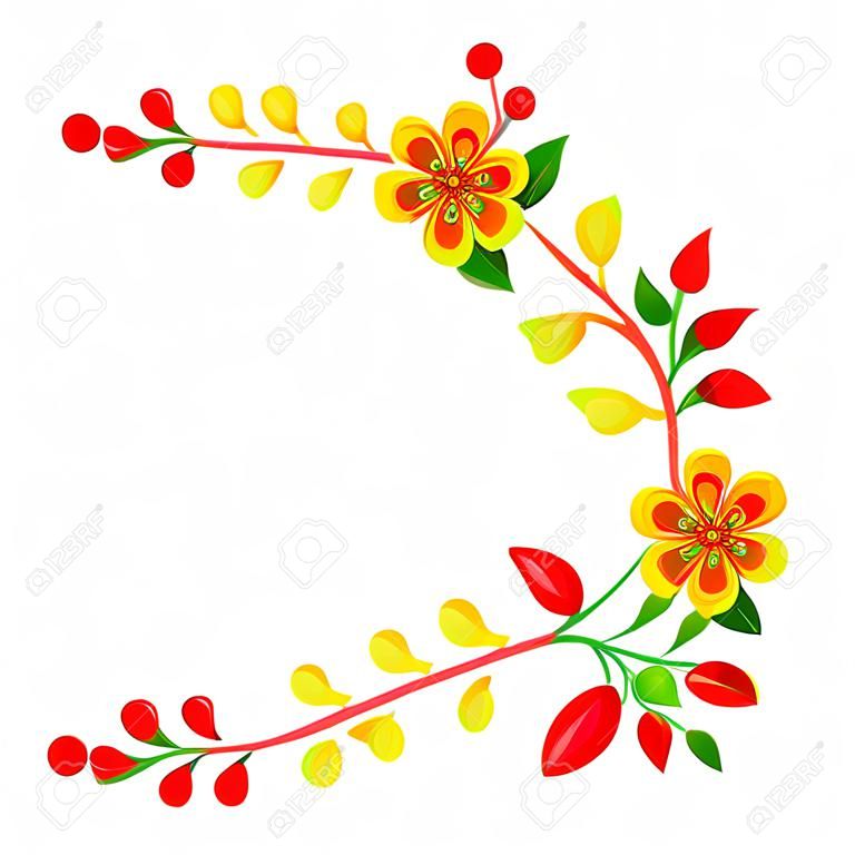 Mexican colorful bright floral corner decoration isolated on white