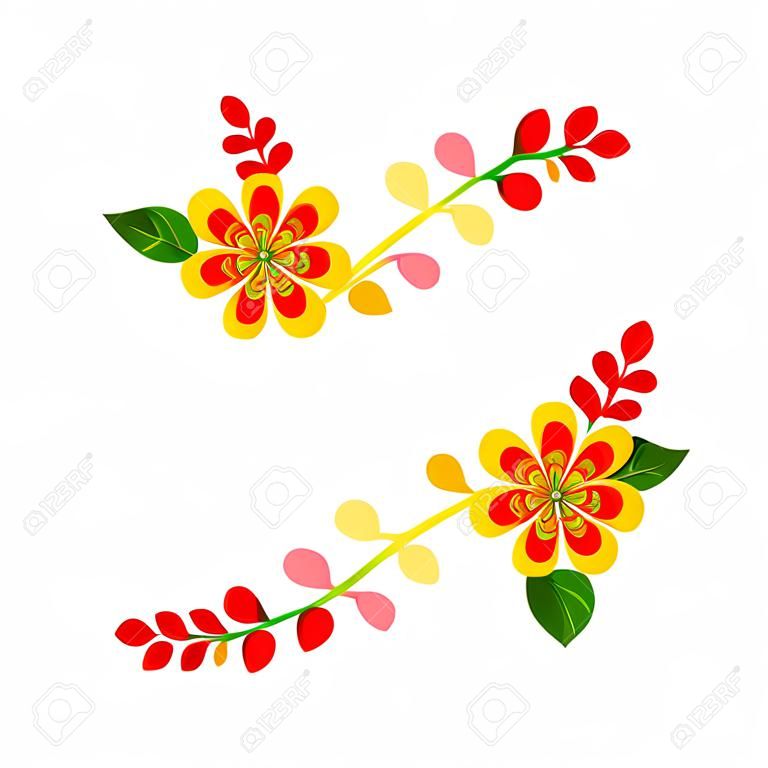 Mexican colorful bright floral corner decoration isolated on white