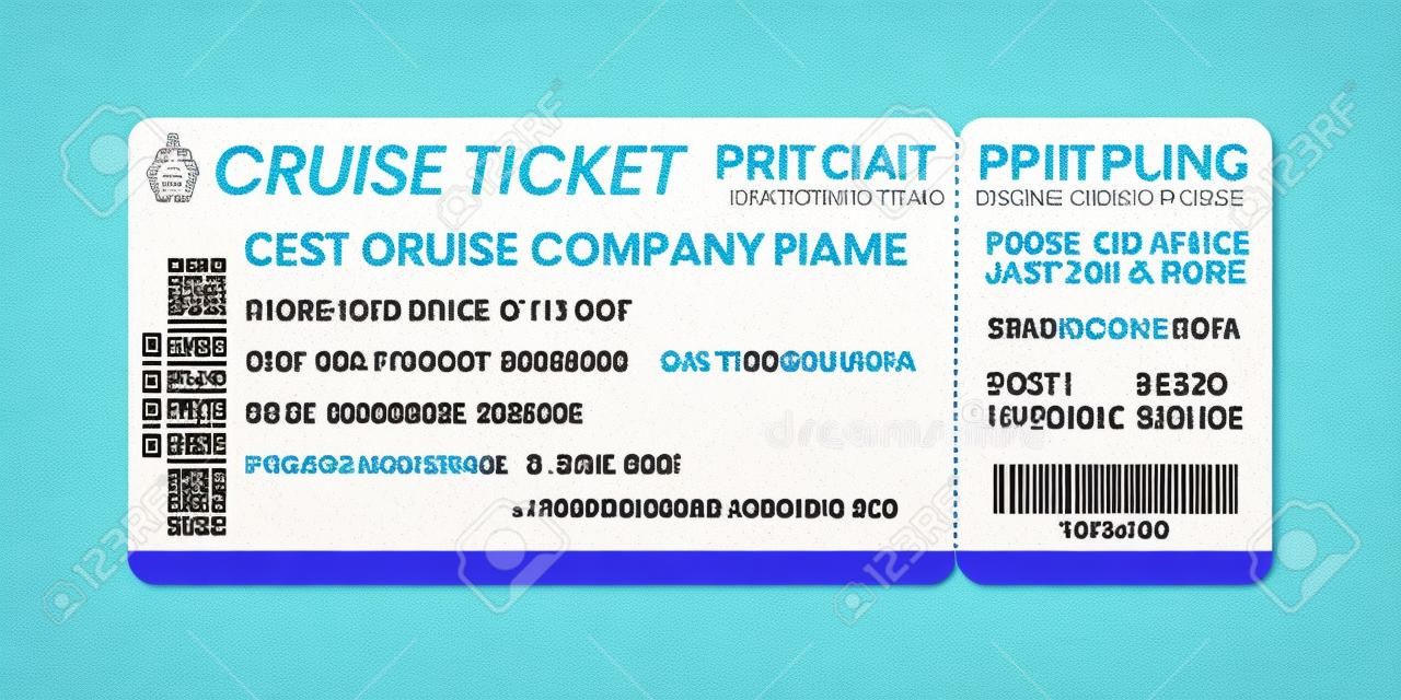 Cruise boarding pass design template. Ferry boat ticket mockup. Vector illustration of control coupon for access to ship, with barcode