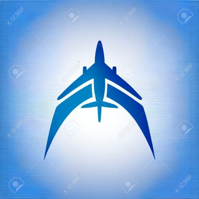 비행기 기호 벡터입니다. 비행기 로고 템플릿입니다. 운송 회사에 대한 항공기 실루엣 기호입니다. 여행사 아이콘입니다. 블루 디자인 항공 회사 로고. 항공사 아이콘입니다. 공기 비행기 로고 벡터