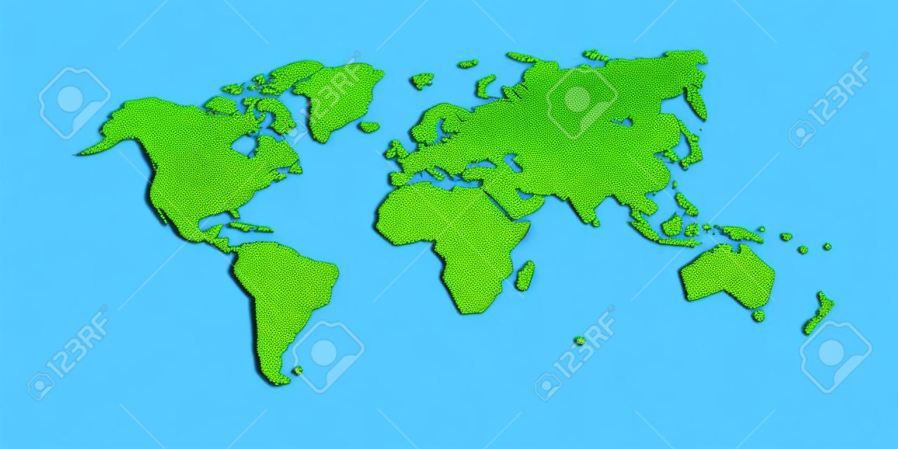 mappa del mondo semplificata, illustrazione di rendering 3d stilizzata