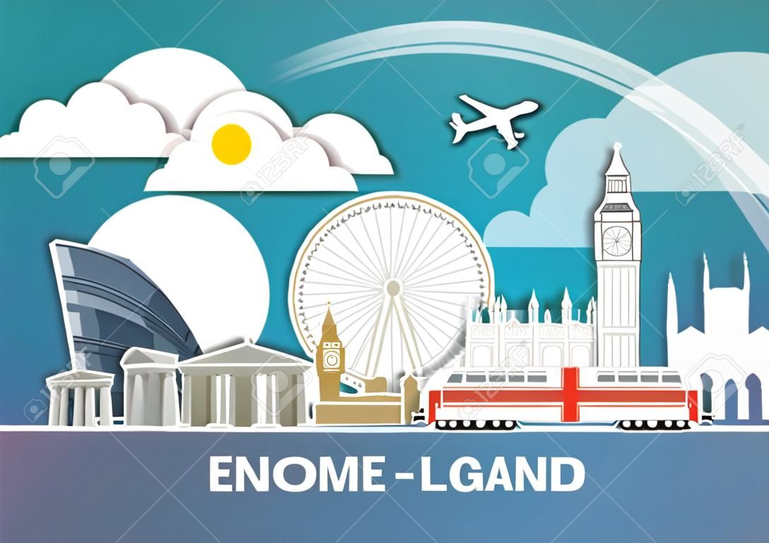 England Landmark Global Travel And Journey paper background. Vector Design Template.used for your advertisement, book, banner, template, travel business or presentation