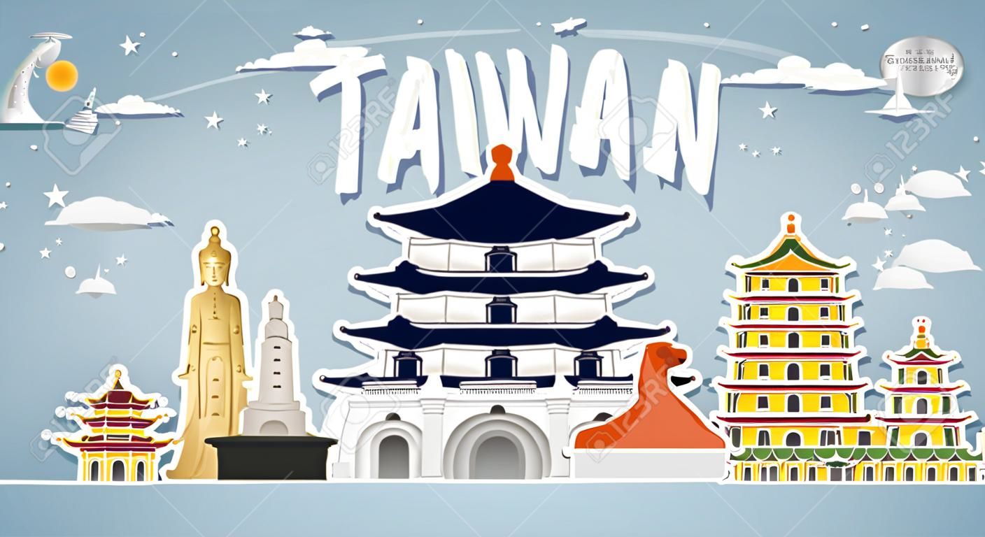 Taiwan Landmark Global Travel And Journey paper background. Vector Design Template.used for your advertisement, book, banner, template, travel business or presentation