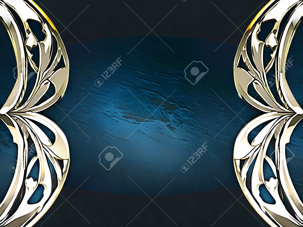 Template for writing. Blue nameplate with gold ornate edges, isolated on white background
