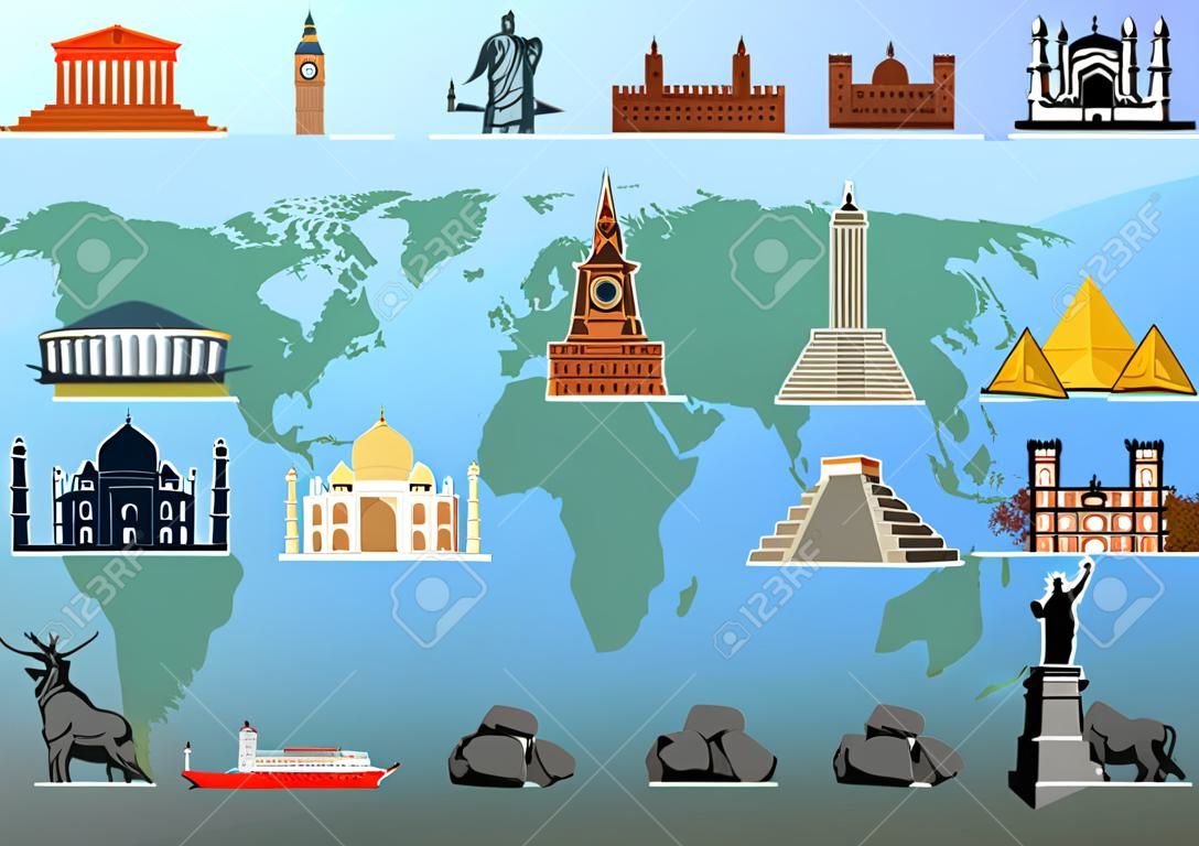 world Landmarks. countries of the world. Vector Illustration