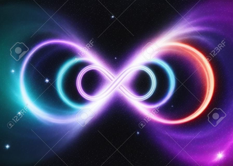 Magic lemniscate symbol, infinity or sideways eight spreads the mystic energy in spiritual space