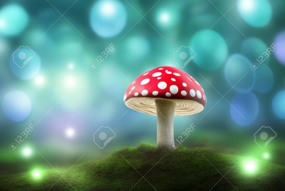 Mystery mushroom on the bump. Fairytale background with mystic mushroom. Generated AI