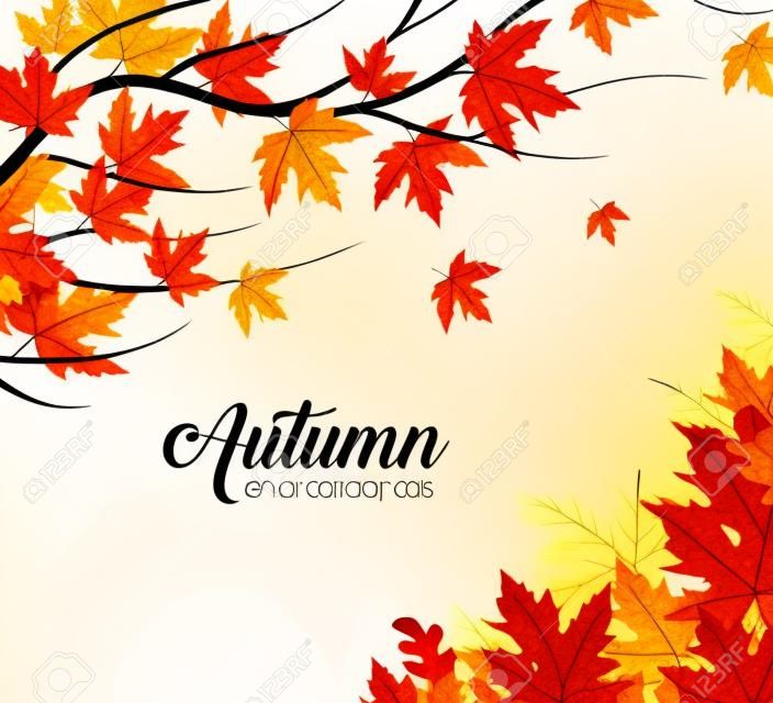 Autumn Leaves Background, Hand Drawn Flat Autumn Background, Maple Leaf Autumn Background