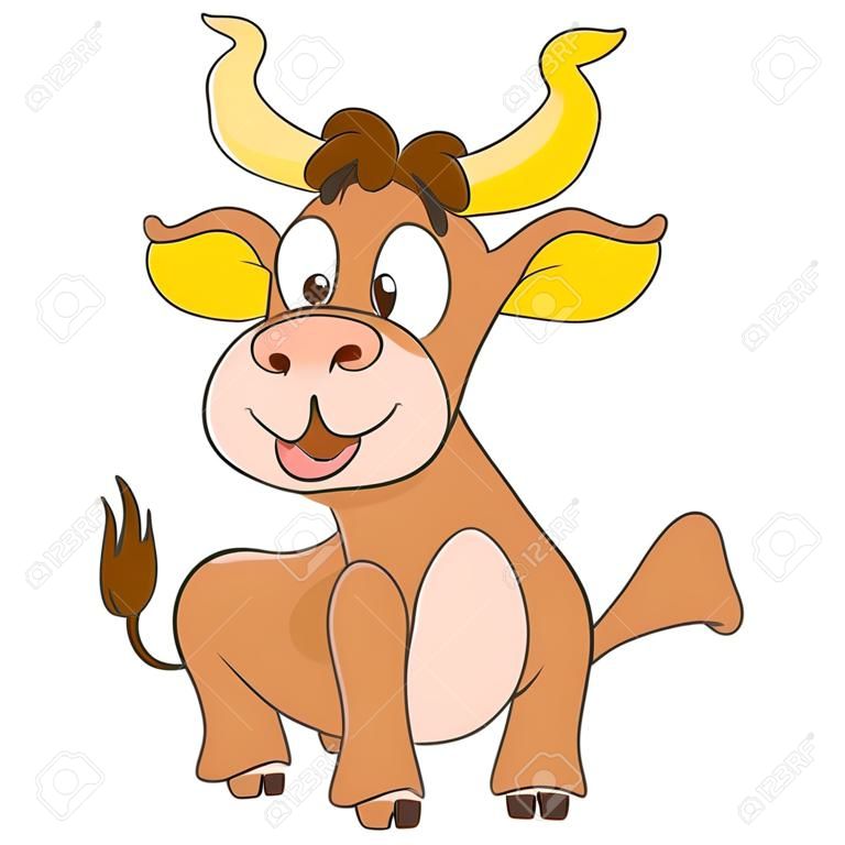 逗人喜愛和愉快的動畫片美國公牛（水牛，黃牛，北美野牛），隔絕在白色背景。幼稚的矢量圖和孩子們的彩色圖書頁。