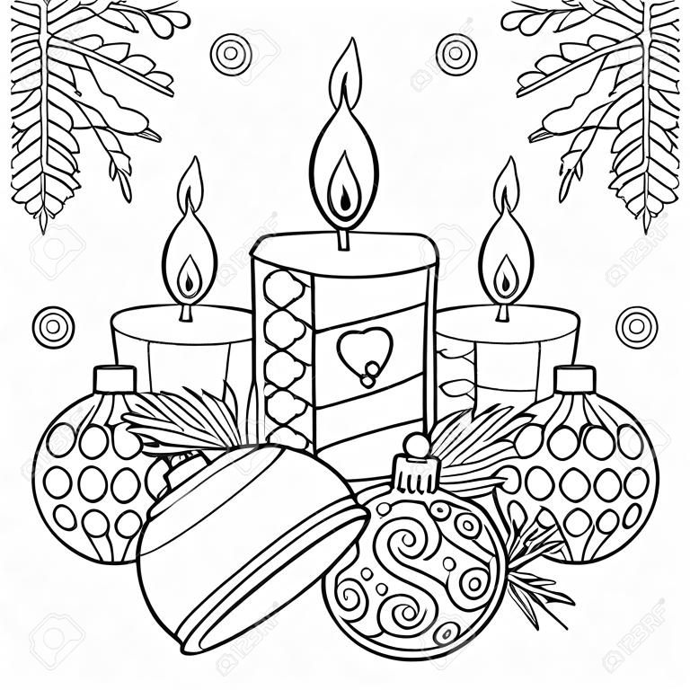 Christmas coloring page with Holiday decorations vector illustration