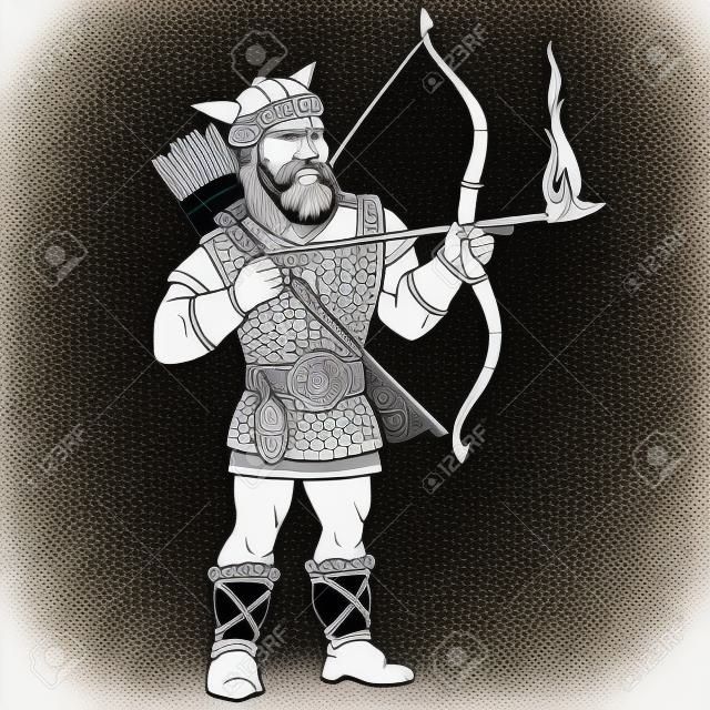 Coloriage. Viking de dessin animé, guerrier scandinave ou romain. Image à colorier. Conception enfantine pour les enfants, livre de coloriage sur les personnages historiques.