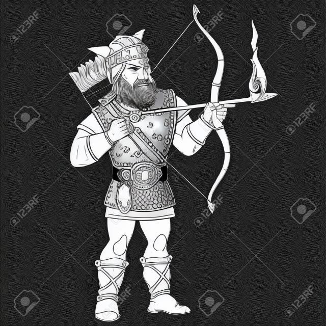 Coloring page. Cartoon viking, scandinavian or roman warrior. Colouring picture. Childish design for kids coloring book about historical people.