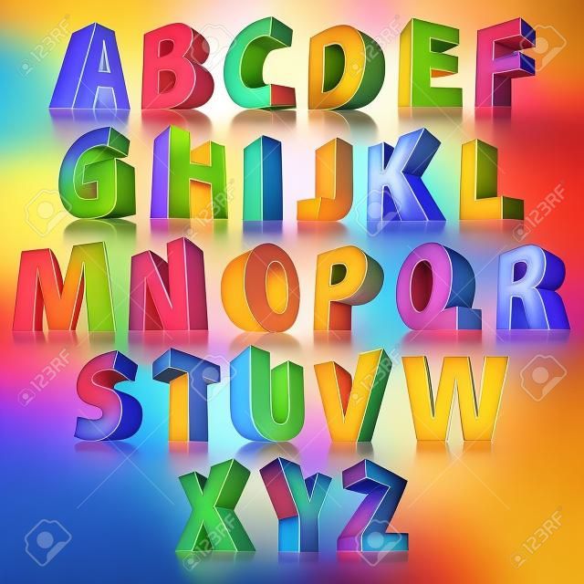 3D font, big colorful letters standing