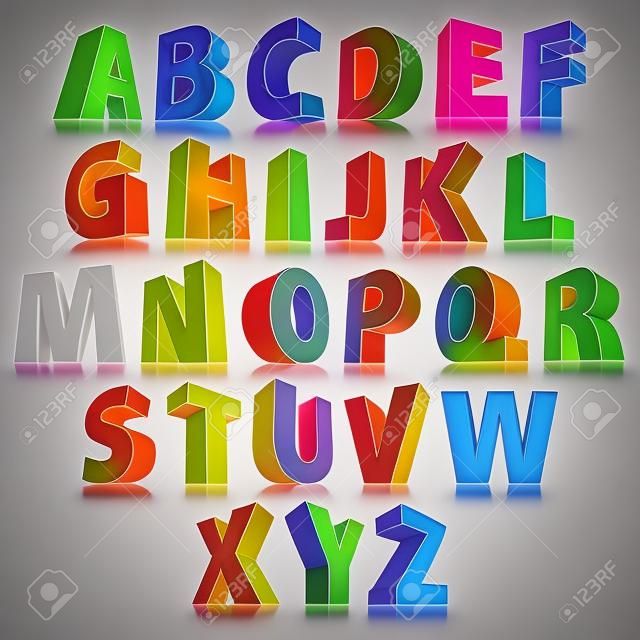 3D font, big colorful letters standing
