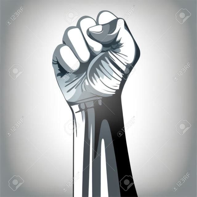 Clenched fist held high in protest isolated on white background, vector illustration.