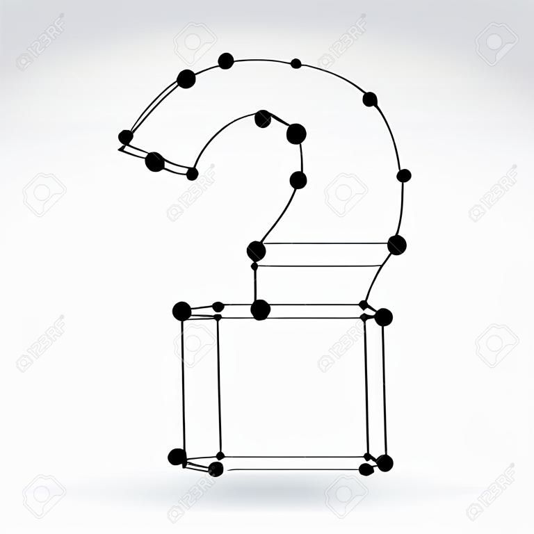3d mesh stylish monochrome web question mark sign isolated on white background, black and white elegant carcass query icon, dimensional sketch tech punctuation mark, single color clear eps 8 vector illustration.