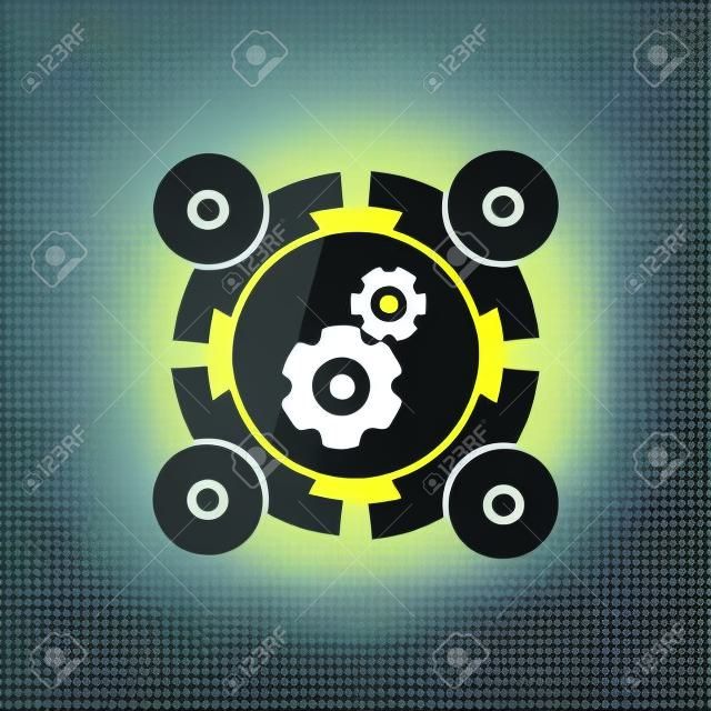 기어 벡터 일러스트 레이 션 - 기업 시스템 테마, 국제 비즈니스 전략 개념. 톱니 바퀴, 이동 부품과 사람 - 제조 공정의 구성 요소.