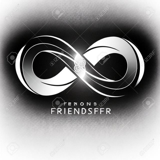 Amis pour toujours, amitié éternelle, beau logo vectoriel combiné avec deux symboles de la boucle de l'éternité et des mains humaines.