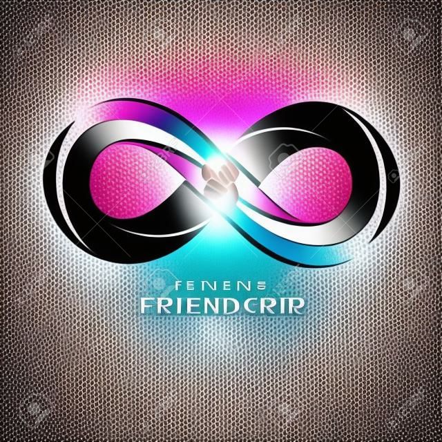 Amici per sempre, amicizia eterna, bella logo vettore combinato con due simboli di ciclo dell'eternità e del lavoro dell'uomo.