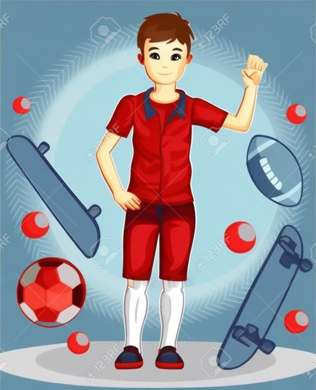 Teen cute little boy standing wearing fashionable casual clothes. Vector attractive kid illustration. Fashion theme clipart.