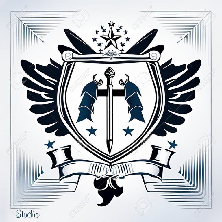 Vintage emblem, vector heraldic design.