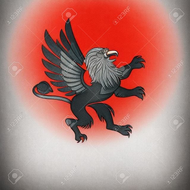 Winged Gryphon, mythical animal ancient emblem element. Heraldic vector design element. Retro style label, heraldry logo.