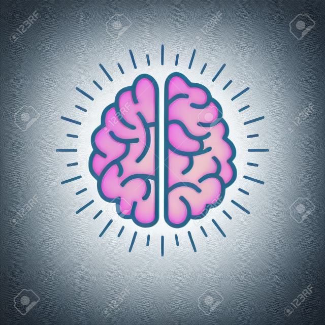 Human anatomical brain, mental health psychology conceptual logo or icon, psychoanalysis and psychotherapy concept. Vector simple classic design.