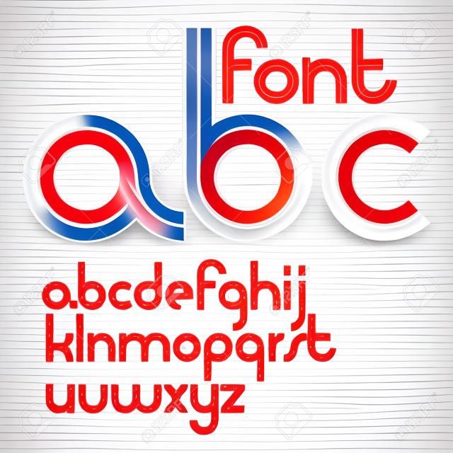 Conjunto de letras vetoriais arredondadas minúsculas do alfabeto inglês com listras brancas, melhor para uso em design de logotipo corporativo.