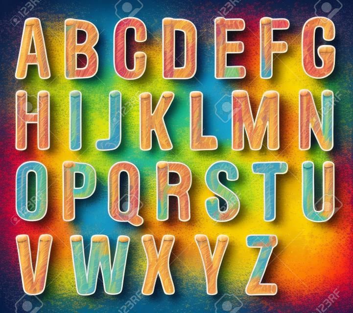 Painted wood vector abc, font, 3D, alphabet