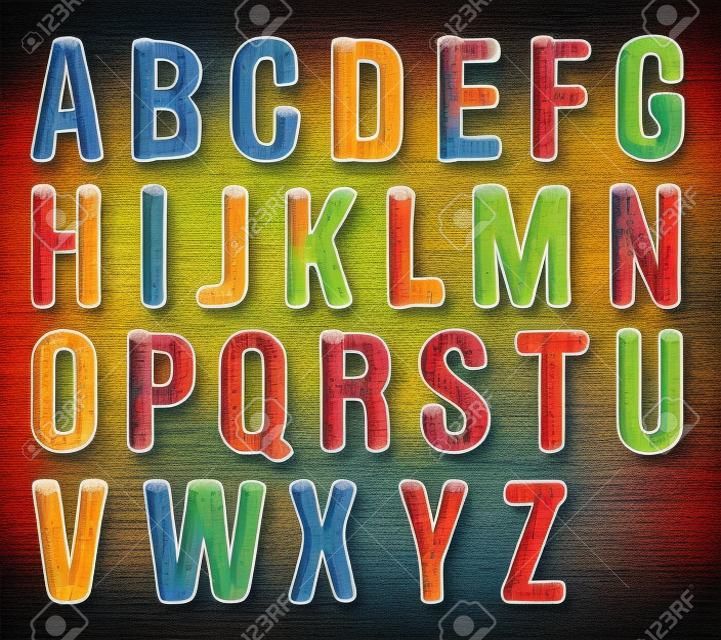 Geschilderd hout vector abc, lettertype, 3D, alfabet