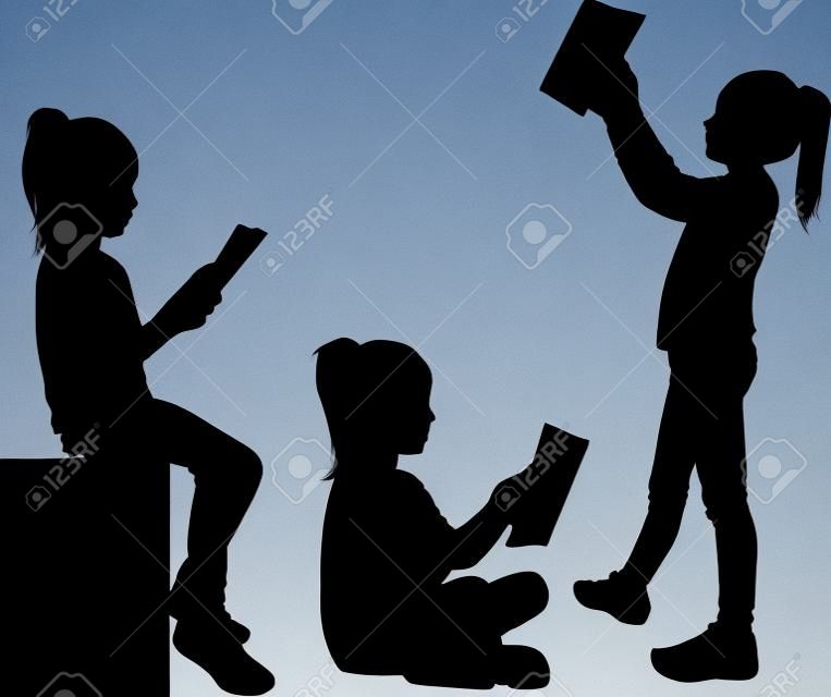 Silhouetten van mensen met een boek.
