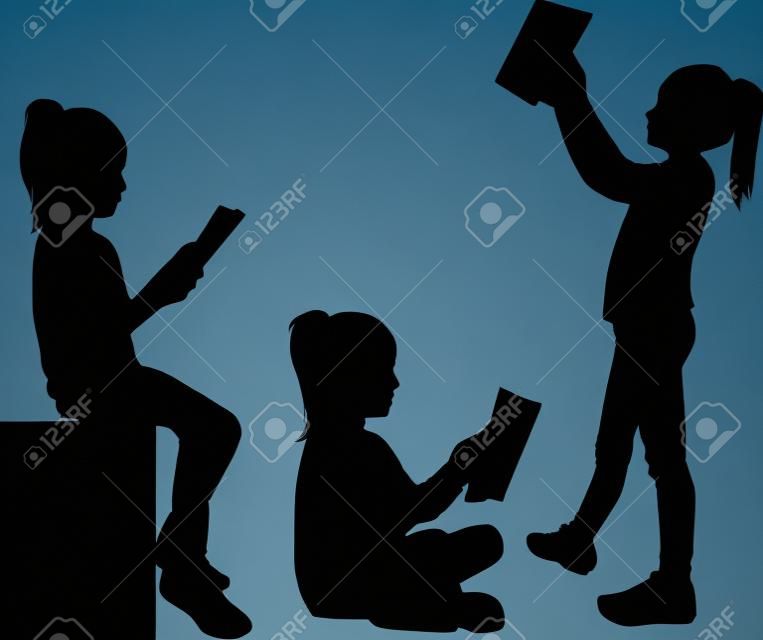 Silhouetten van mensen met een boek.