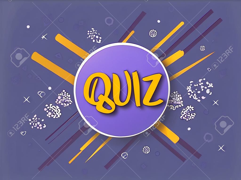 Quiz sticker. Handwritten lettering with round badge. Template  for social media network. Vector illustration.