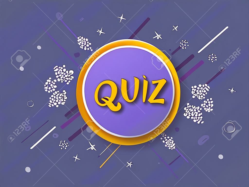 Quiz sticker. Handwritten lettering with round badge. Template  for social media network. Vector illustration.