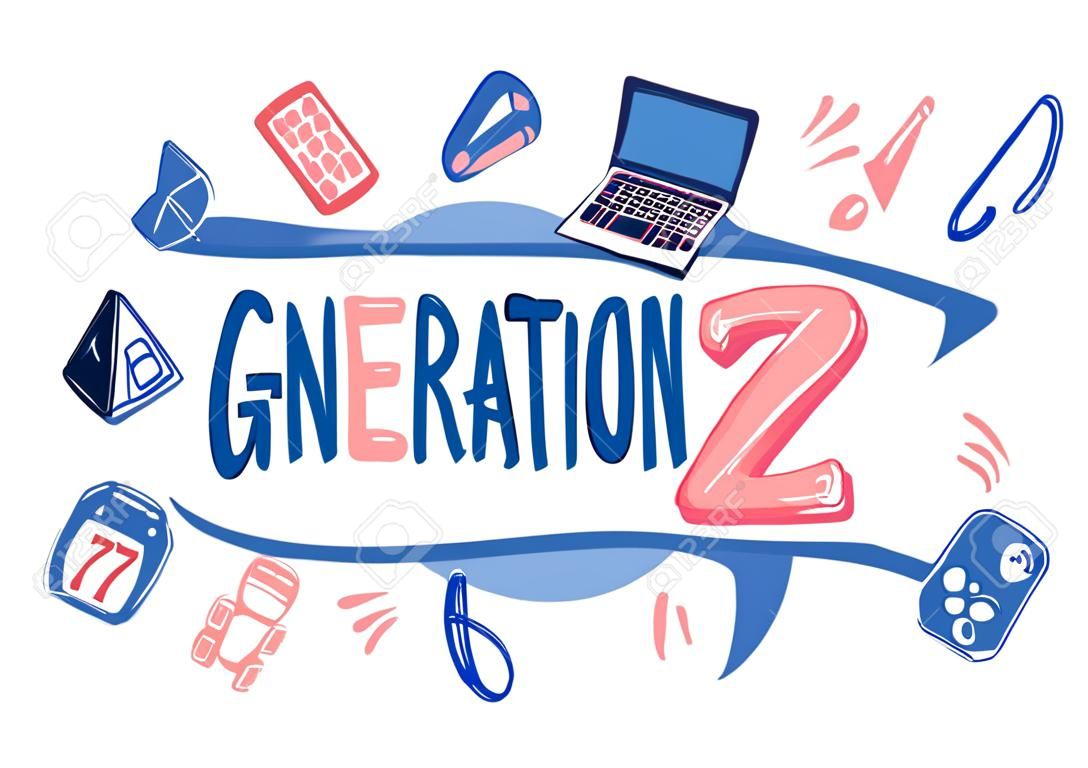 Generation z concept. Text with digital symbols. Vector color illustration.
