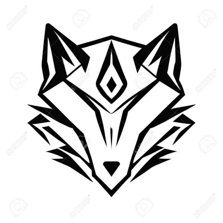 Icona astratta del lupo della testa con il colore nero su sfondo bianco. Icona geometrica del lupo simbolo moderno e alla moda per la progettazione grafica e web. Illustrazione vettoriale