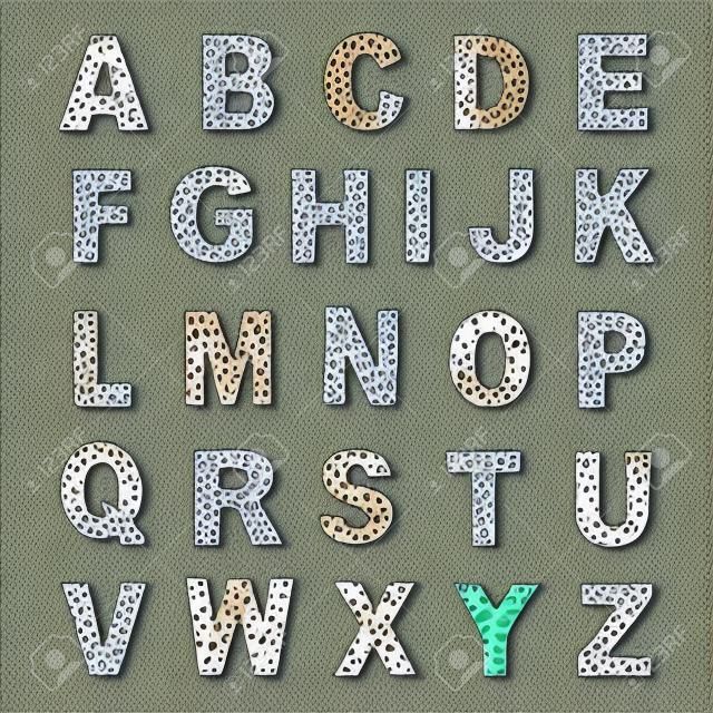 Trendy alfabet set, luipaard patroon ontwerp, vector illustratie, lettertype