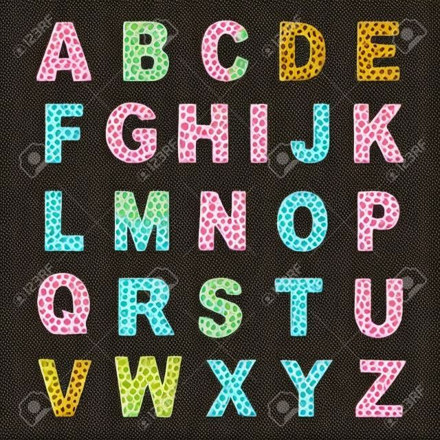 Trendy alphabet set, leopard pattern design, vector illustration, font