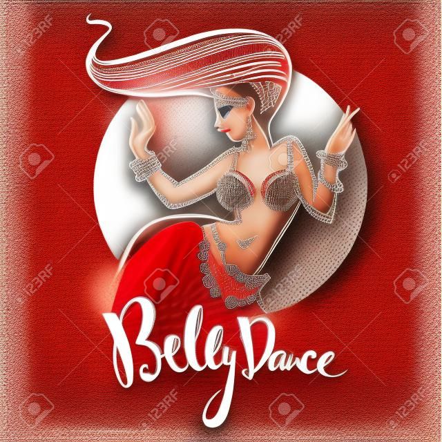 Red head belly dance lady image and lettering composition for your logo