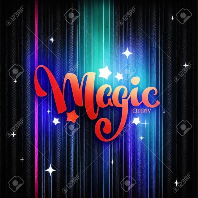 Zaubershow, Beschriftungskomposition auf magischem Hintergrund für Ihr Logo, Poster, Einladung