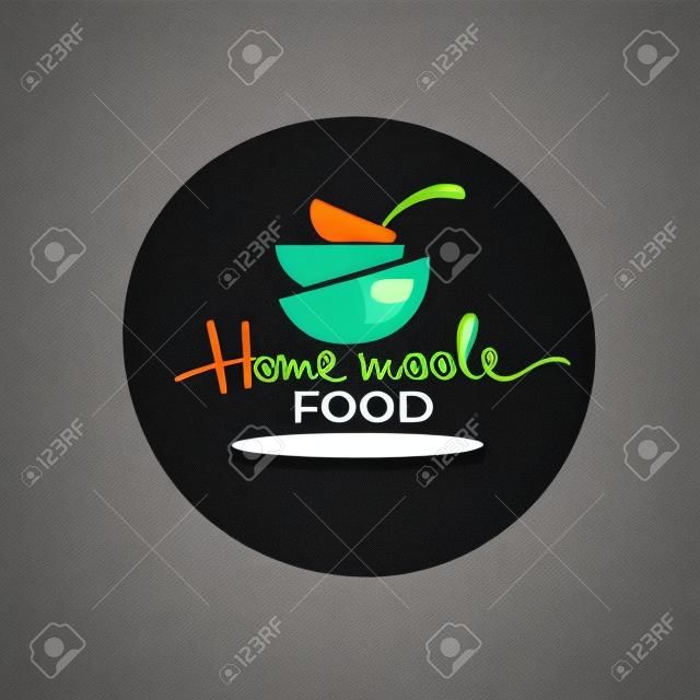 cocine comida casera, tazones de sopa de colores para su menú, logotipo, emblemas y símbolos