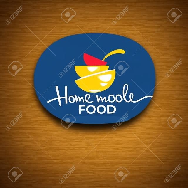 あなたのメニュー、ロゴ、エンブレムやシンボルのための家庭製の食品、カラフルなスープボウルを調理