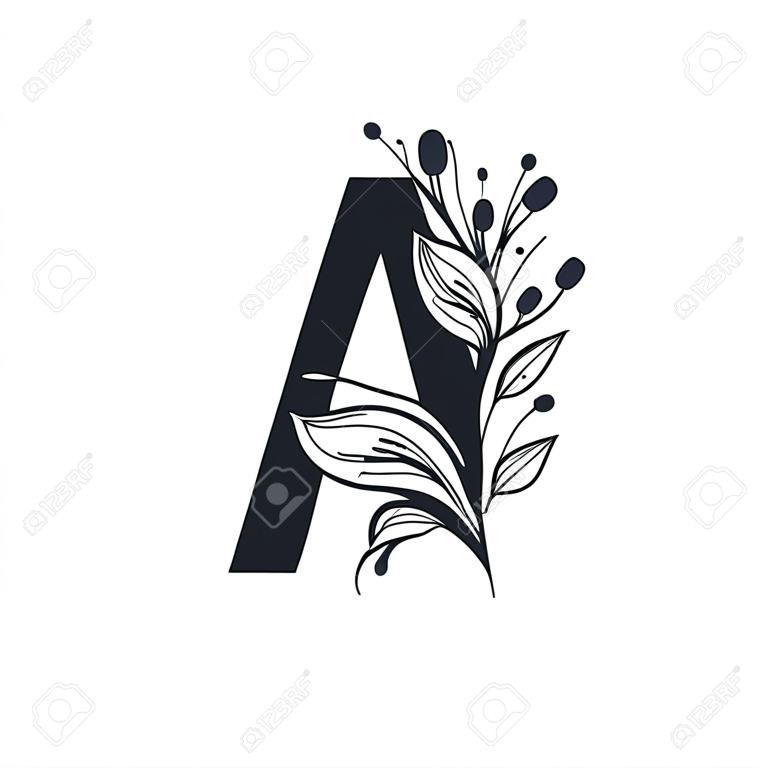 A letter, decorative vector for your alphabet logo, with floral blossosm elements