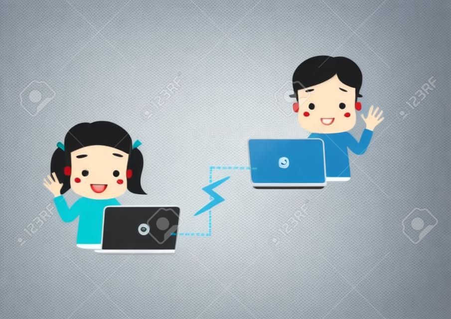 Boys and girls enjoying video calls using a computer