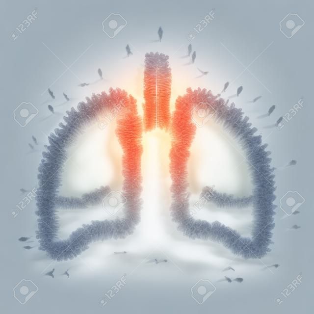 Un grand groupe de personnes sous la forme des poumons humains. Isolé, fond blanc.