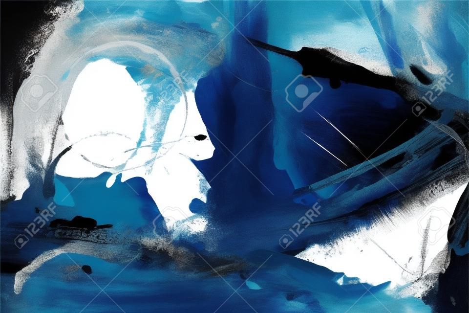 抽象的な手描きの黒と青のアクリル アートの背景